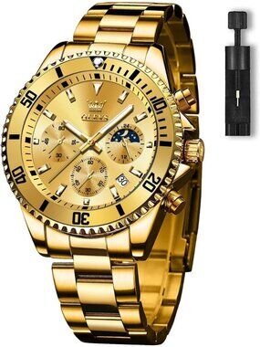 Men's All Gold Premium Solid Stainless Analog Rotatable Bezel Date Steel Watch